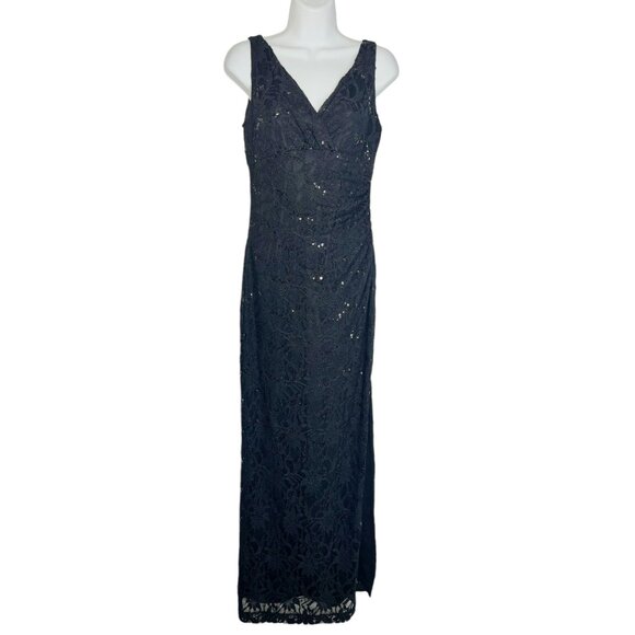Lauren Ralph Lauren Black Lace Maxi Dress Evening Gown Sequin Detail Formal 2 - Picture 3 of 11